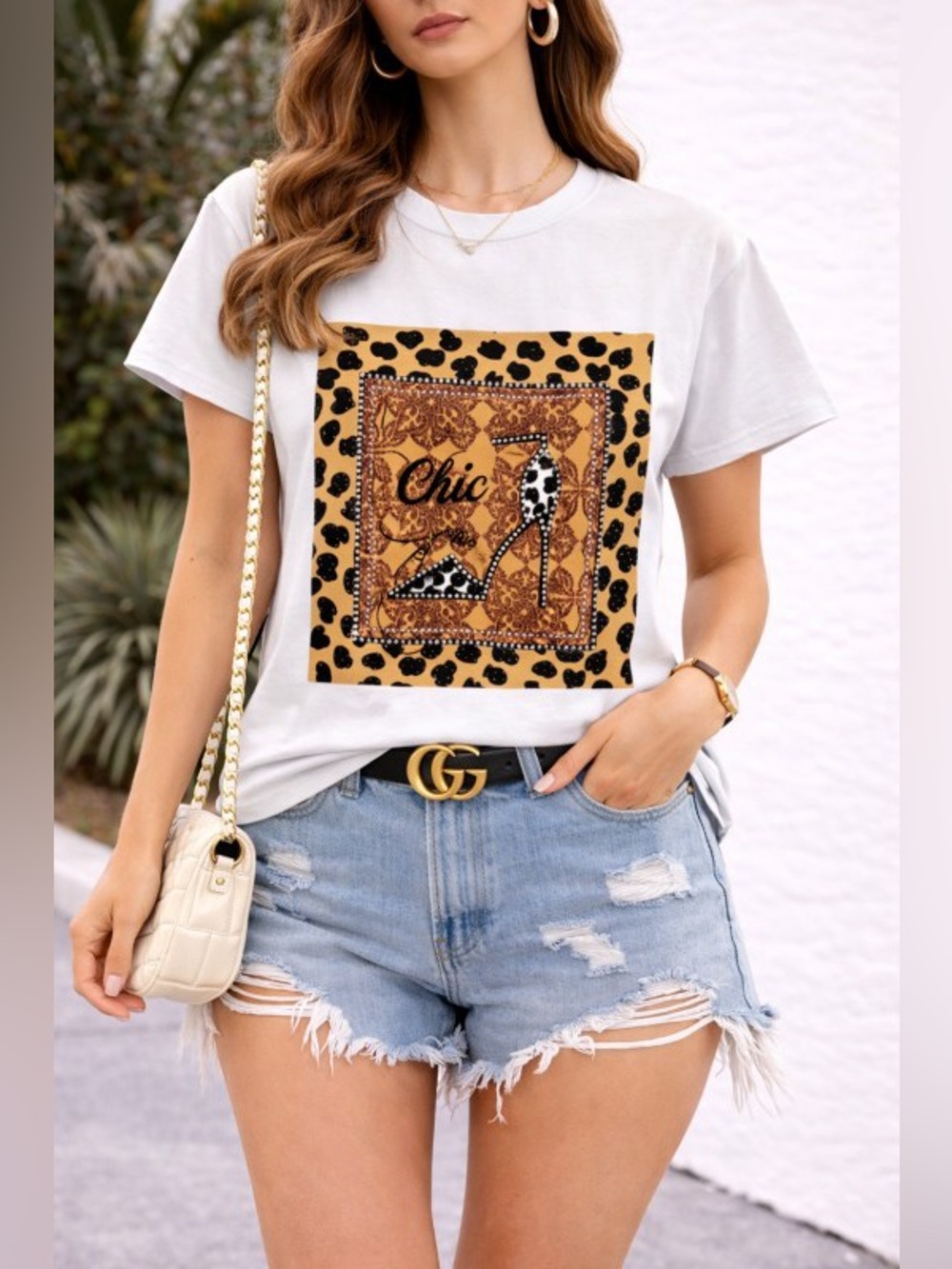 #74 Chic Leopard Heel Graphic Tee